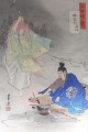 herrero munechika ayudado por un espíritu de zorro forjando la espada pequeño zorro 1873 Ogata Gekko Ukiyo e